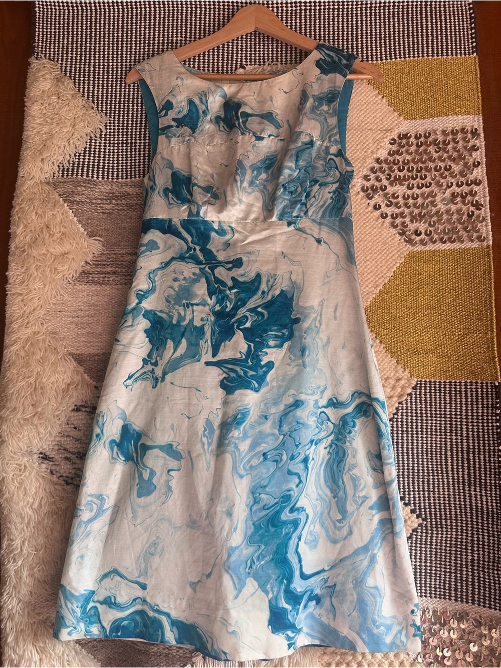 Maeve Sleeveless Blue Marble Print Shift Dress